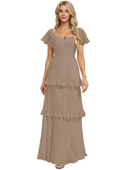 Tiered Ruffle Chiffon Bridesmaid Dress with Sweetheart Neckline