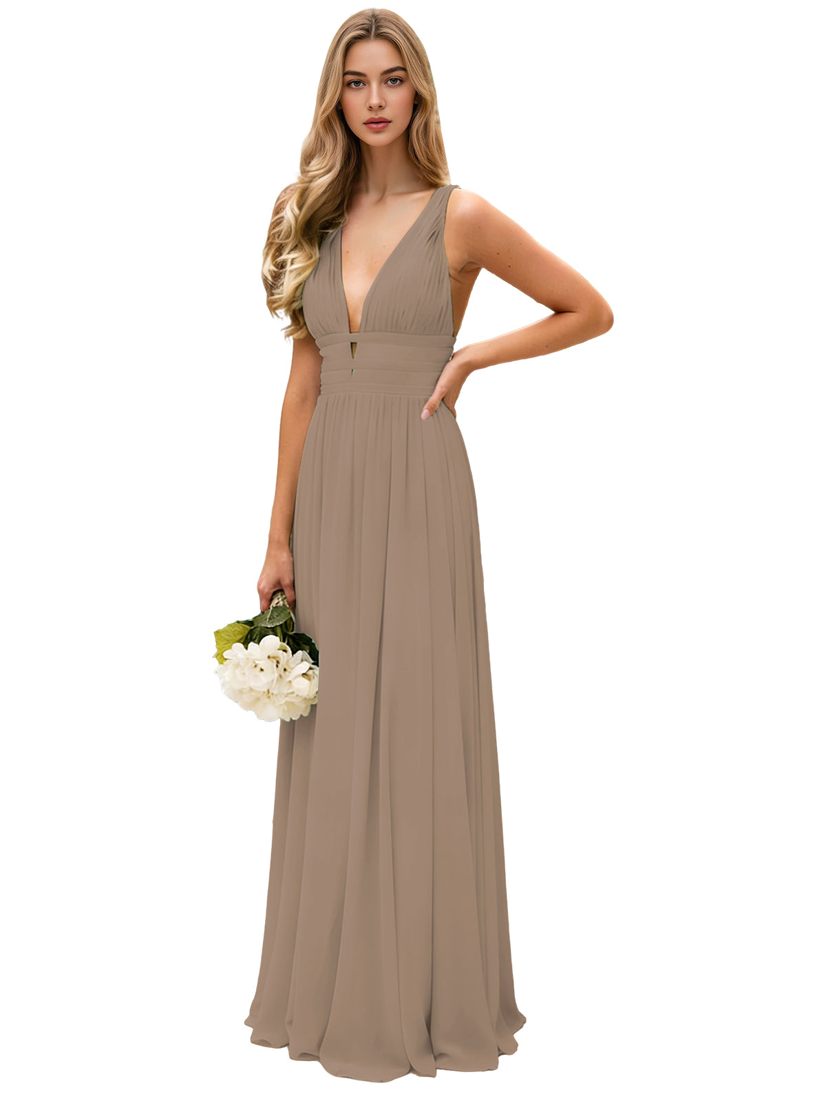 Spaghetti Strap V-Neck Chiffon Bridesmaid Dress with Open Back