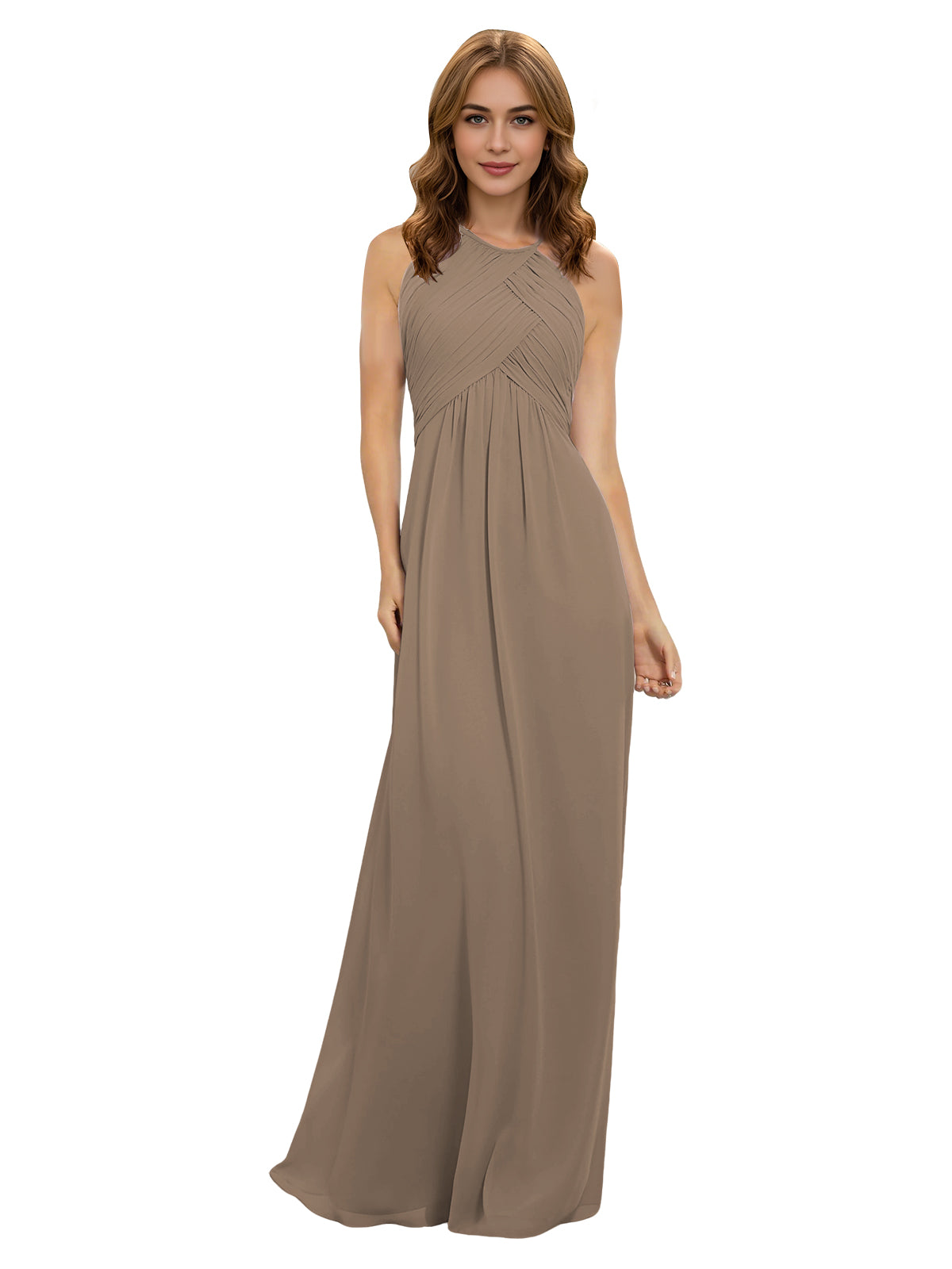 Twist Halter Chiffon Bridesmaid Dress with Keyhole Bodice