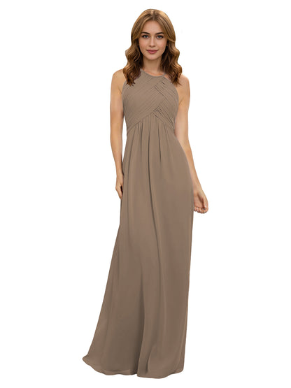 Twist Halter Chiffon Bridesmaid Dress with Keyhole Bodice
