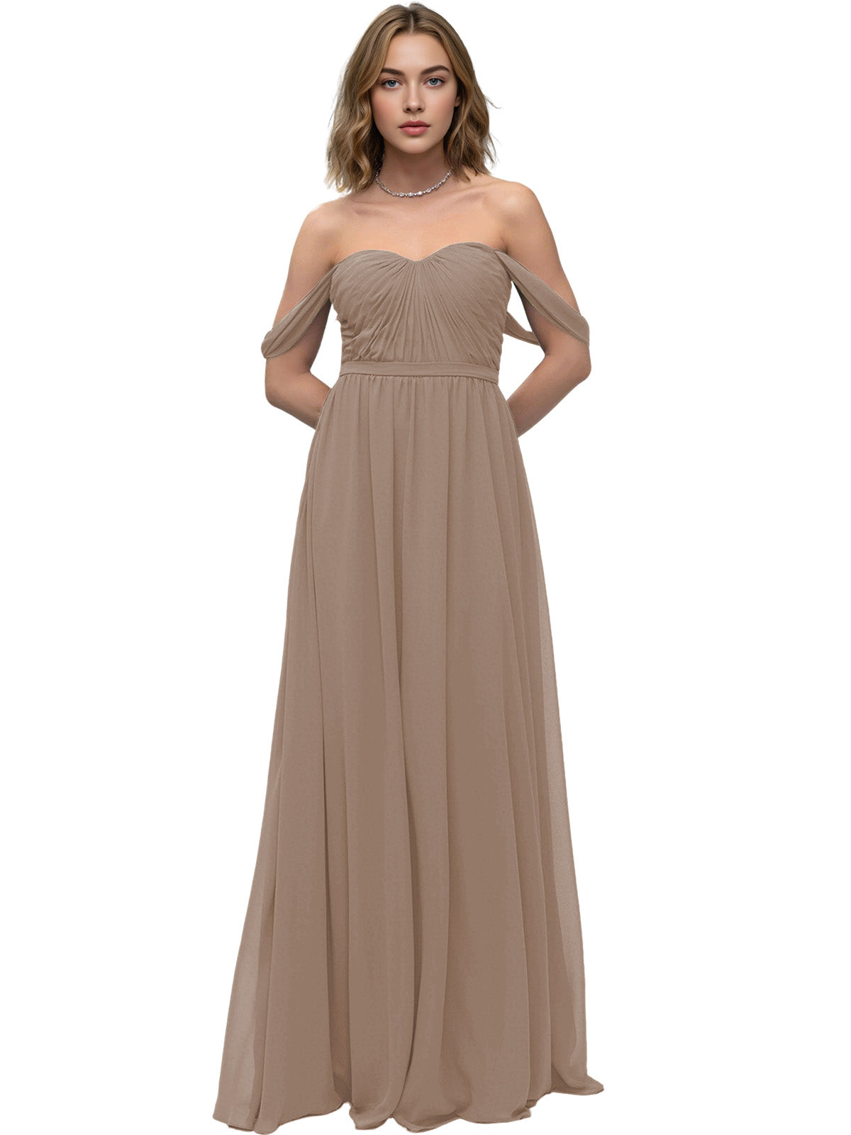 Off Shoulder Sweetheart Chiffon Bridesmaid Dress with Ruched Bodice