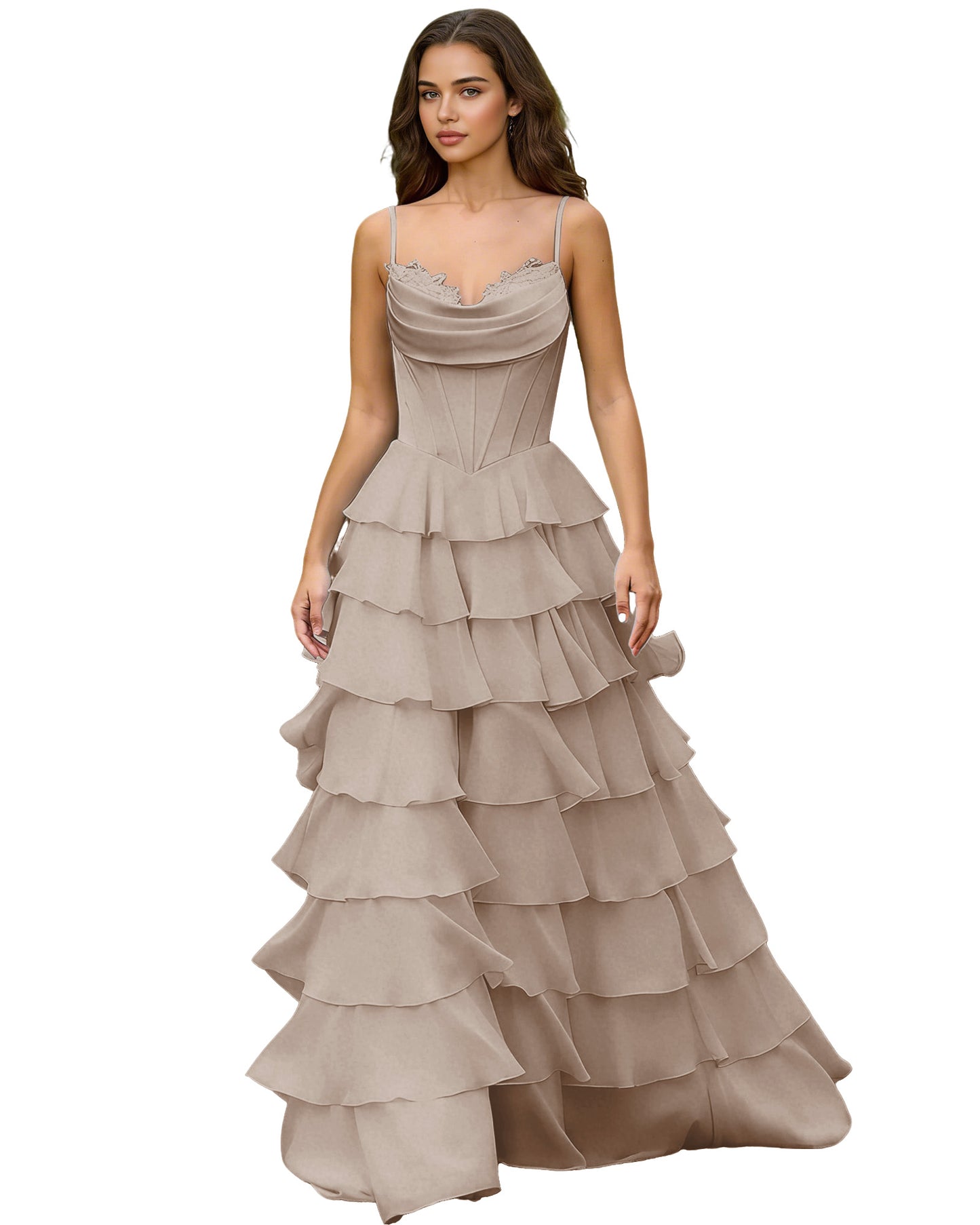 Spaghetti Strap Tiered Chiffon A-Line Prom Dress with Ruffle dress