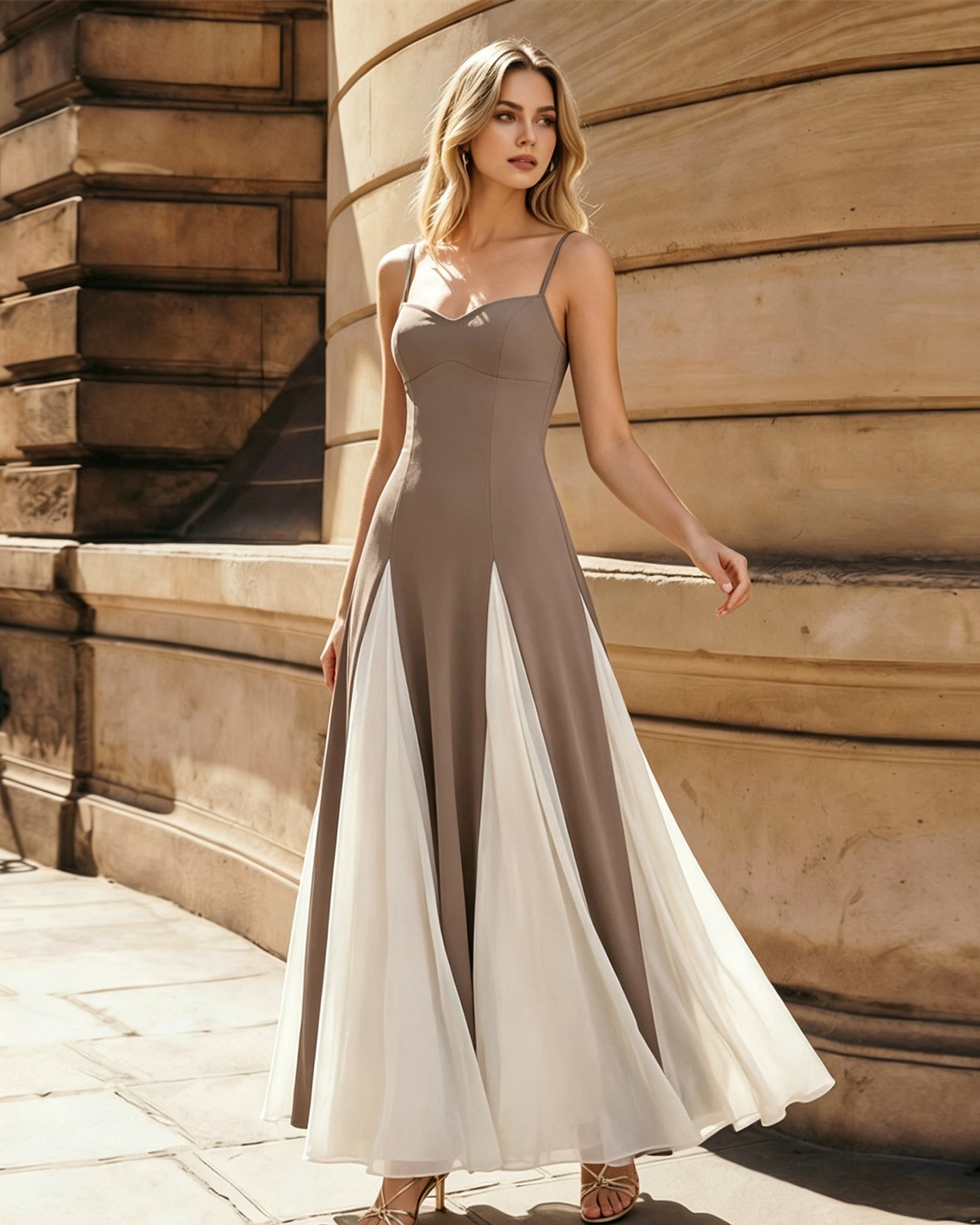 Spaghetti Strap Colorblock Wide Leg Formal Jumpsuit Dress