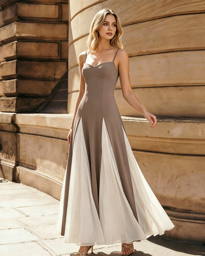Spaghetti Strap Colorblock Wide Leg Formal Jumpsuit Dress