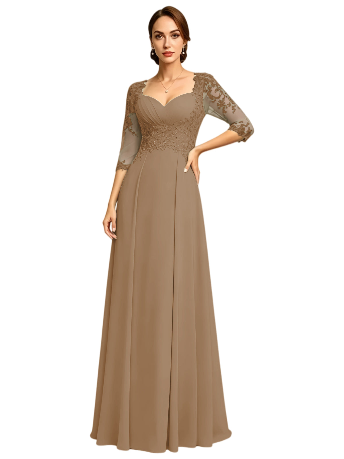 Long Sweetheart Mother of the Bride Dress Lace Jacket Chiffon A-Line Formal Gown