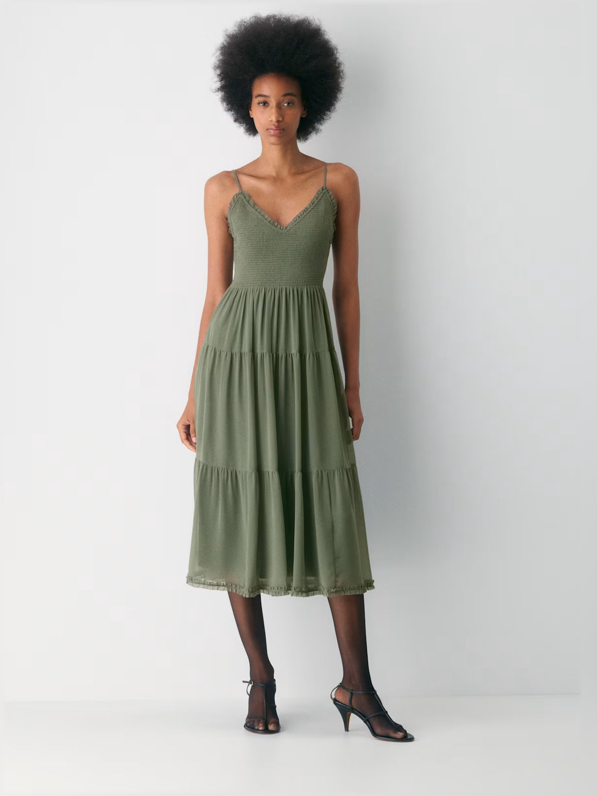 V Neck Tiered Midi Formal Dress