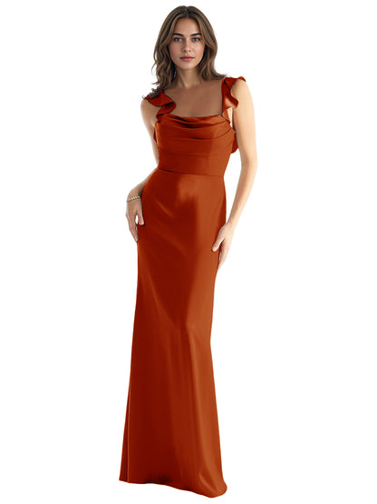 One Shoulder Satin Bridesmaid Dress with Bow Strap and Mermaid Dress