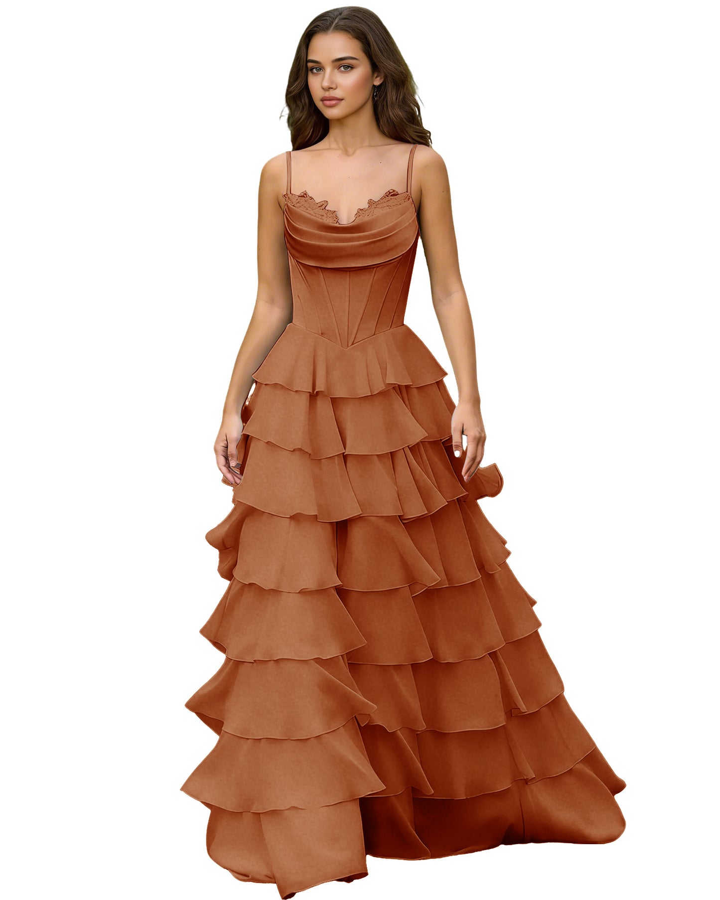 Spaghetti Strap Tiered Chiffon A-Line Prom Dress with Ruffle dress