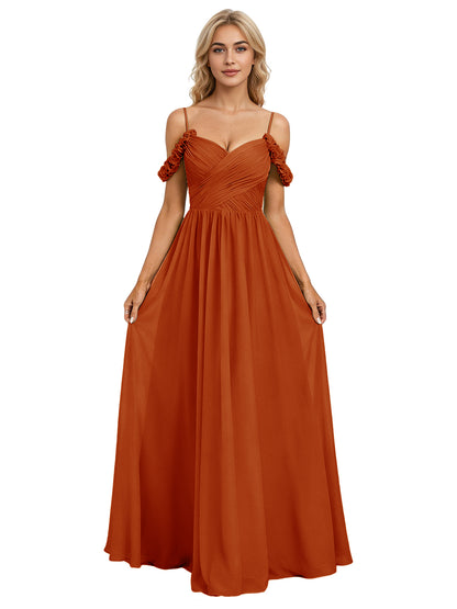 Off Shoulder Lace Applique Bridesmaid Dress with Flowing Chiffon dress