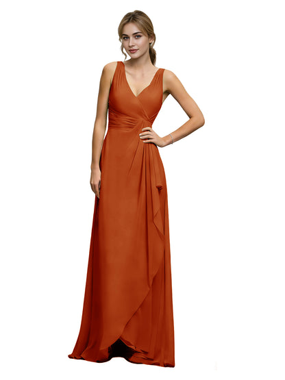 Halter V-Neck Chiffon Bridesmaid Dress with Draped Sash Waist