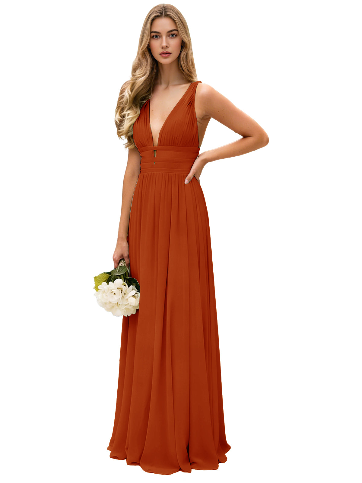 Spaghetti Strap V-Neck Chiffon Bridesmaid Dress with Open Back
