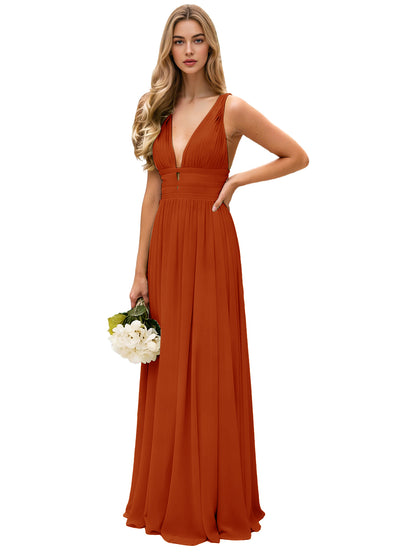 Spaghetti Strap V-Neck Chiffon Bridesmaid Dress with Open Back