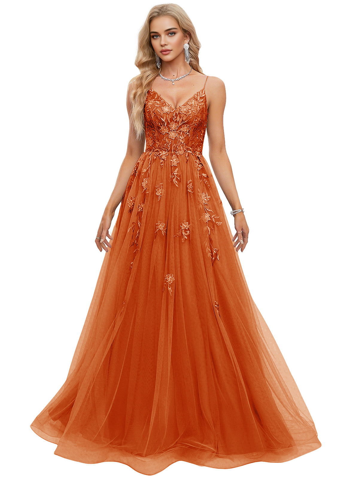 Beaded Bodice Tulle Ball Gown Prom Dress with Spaghetti Straps