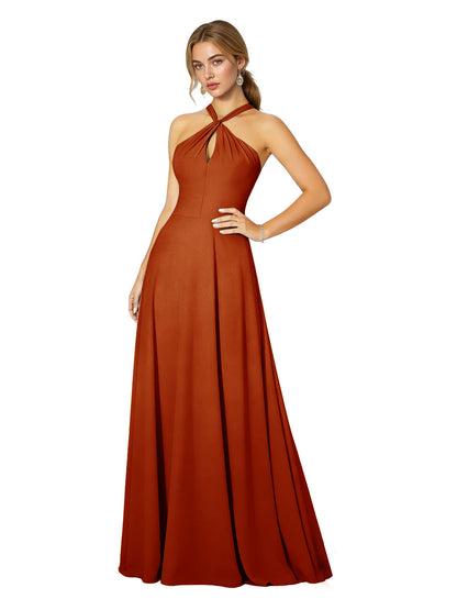 Cross Halter Chiffon Bridesmaid Dress with Empire Waist