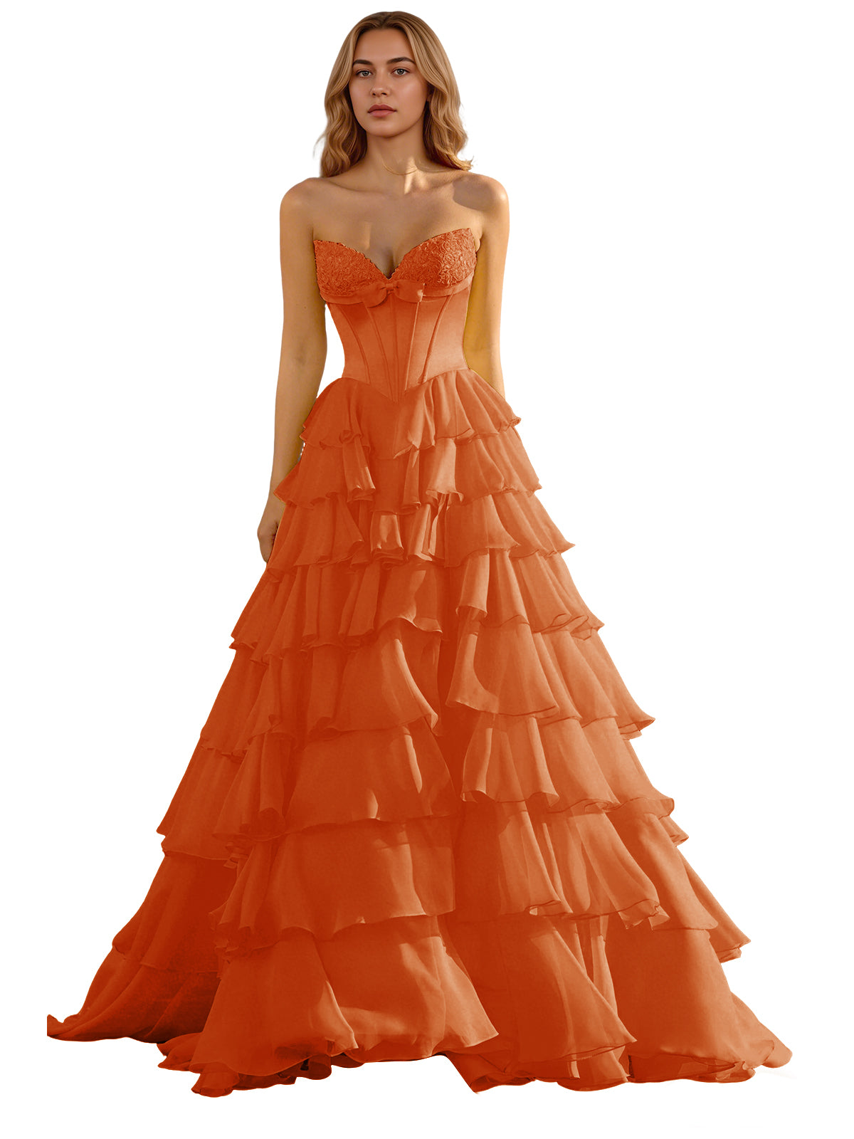 Strapless Tiered Organza Ball Gown Prom Dress with Corset Top