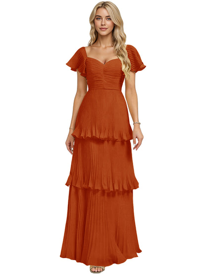 Tiered Ruffle Chiffon Bridesmaid Dress with Sweetheart Neckline