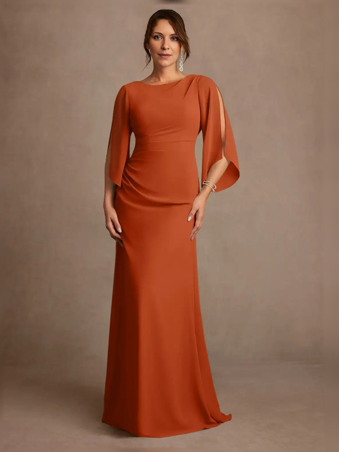 Draped Boat Neck A-Line Floor-Length Chiffon Mother of the Bride Dress for Wedding Ceremony