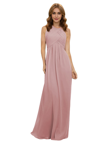 Twist Halter Chiffon Bridesmaid Dress with Keyhole Bodice