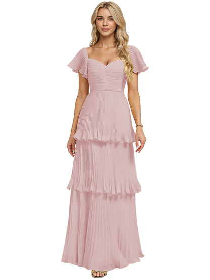 Tiered Ruffle Chiffon Bridesmaid Dress with Sweetheart Neckline
