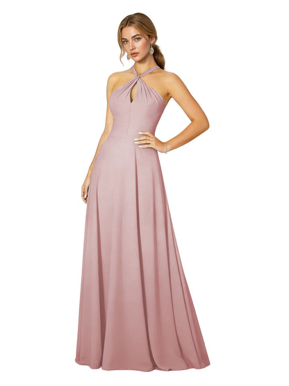 Cross Halter Chiffon Bridesmaid Dress with Empire Waist