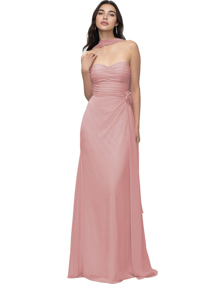 Strapless Chiffon Bridesmaid Dress with Wrapped Bodice and Slit Dress