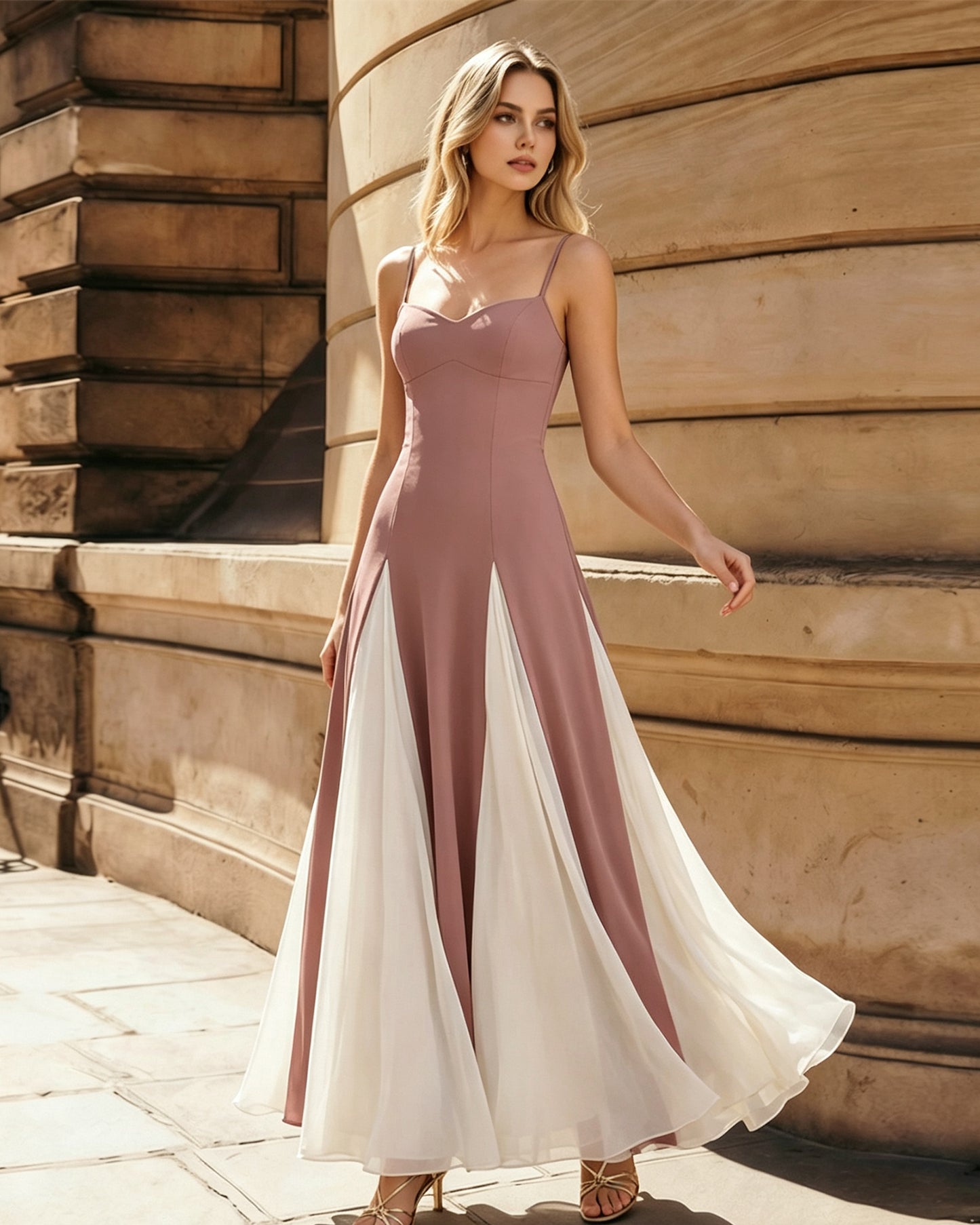 Spaghetti Strap Colorblock Wide Leg Formal Jumpsuit Dress