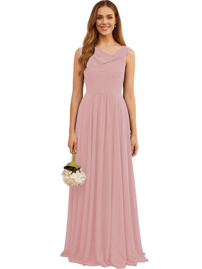 Jewel Neck Sleeveless Chiffon Bridesmaid Dress with Pleated dress