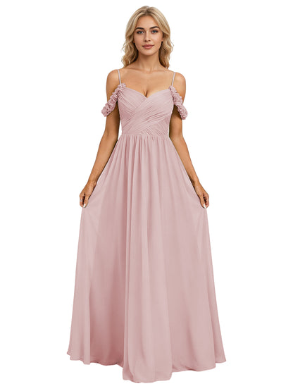 Off Shoulder Lace Applique Bridesmaid Dress with Flowing Chiffon dress