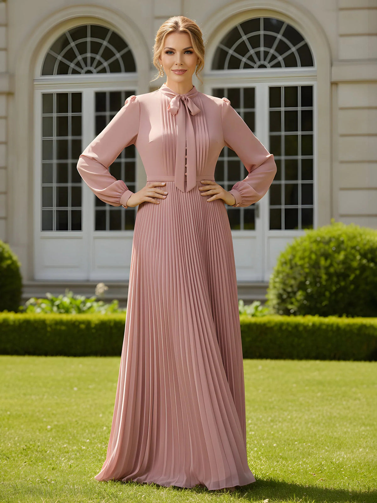 Pleats A-Line Chiffon Floor-Length Formal Dress