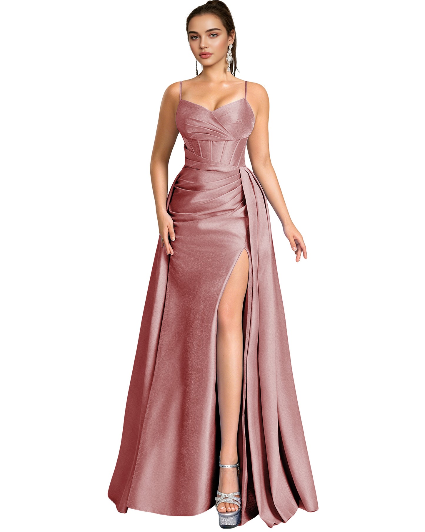 One Shoulder Satin A-Line Prom Dress with Wrap Bodice and Side Slit