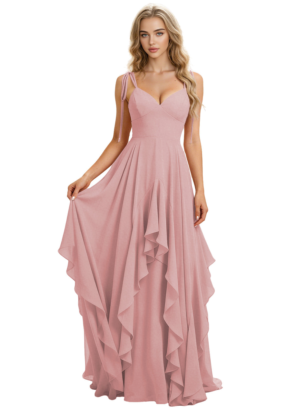Spaghetti Strap Chiffon Bridesmaid Dress with Cascading Ruffle dress