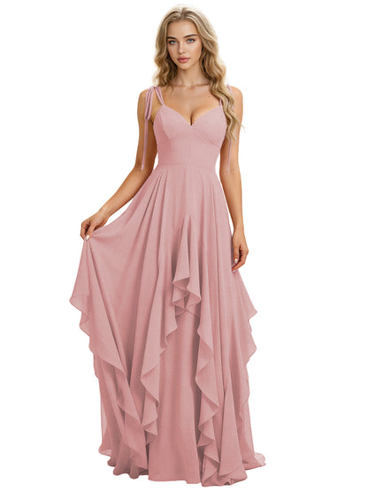 Spaghetti Strap Chiffon Bridesmaid Dress with Cascading Ruffle dress