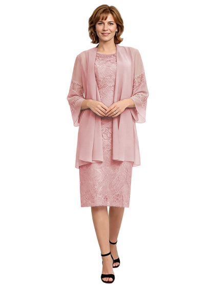 Mother of the Bride Dress with Jacket Knee Length Lace Formal Wedding Guest Outfit
