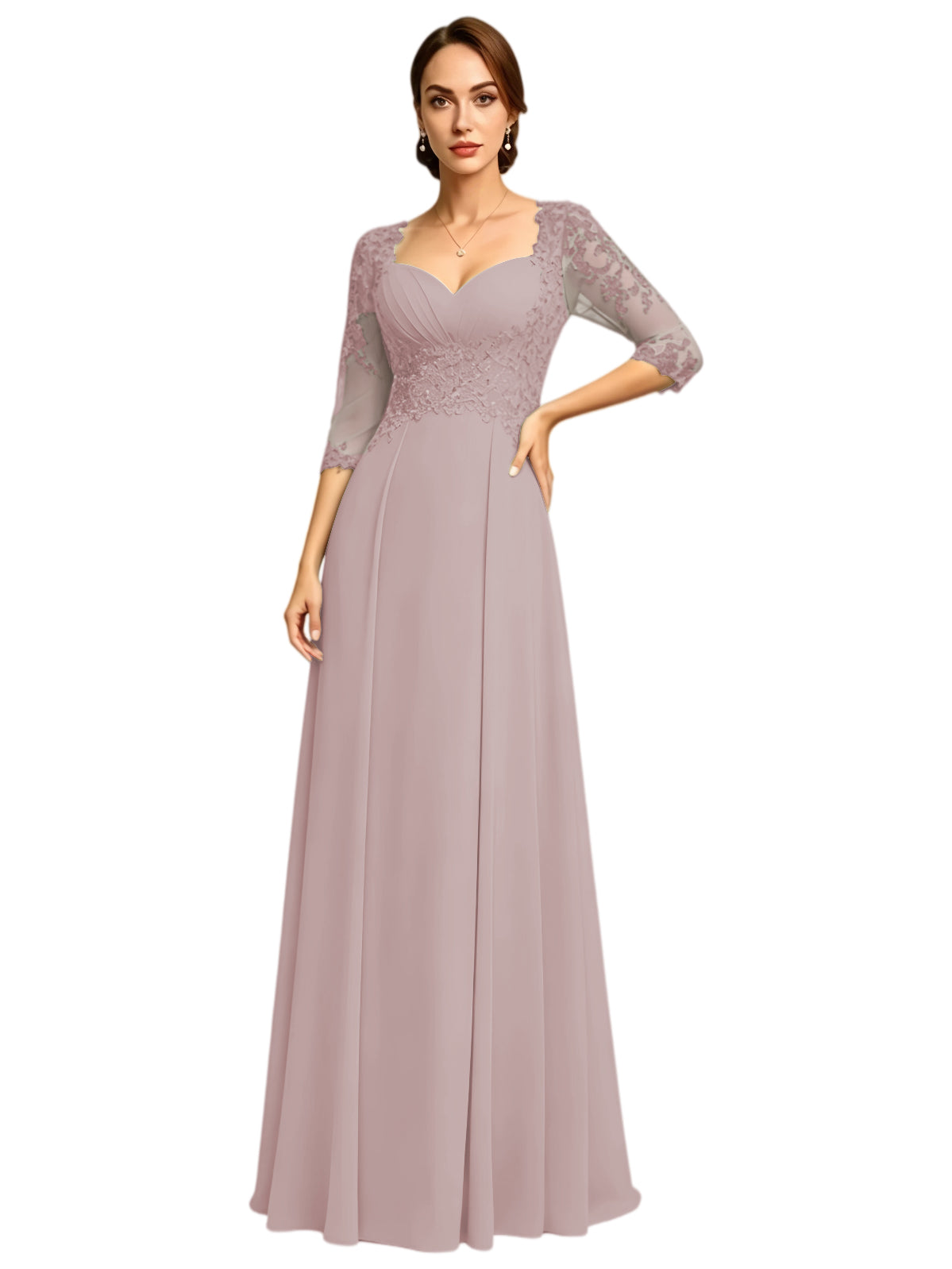 Long Sweetheart Mother of the Bride Dress Lace Jacket Chiffon A-Line Formal Gown