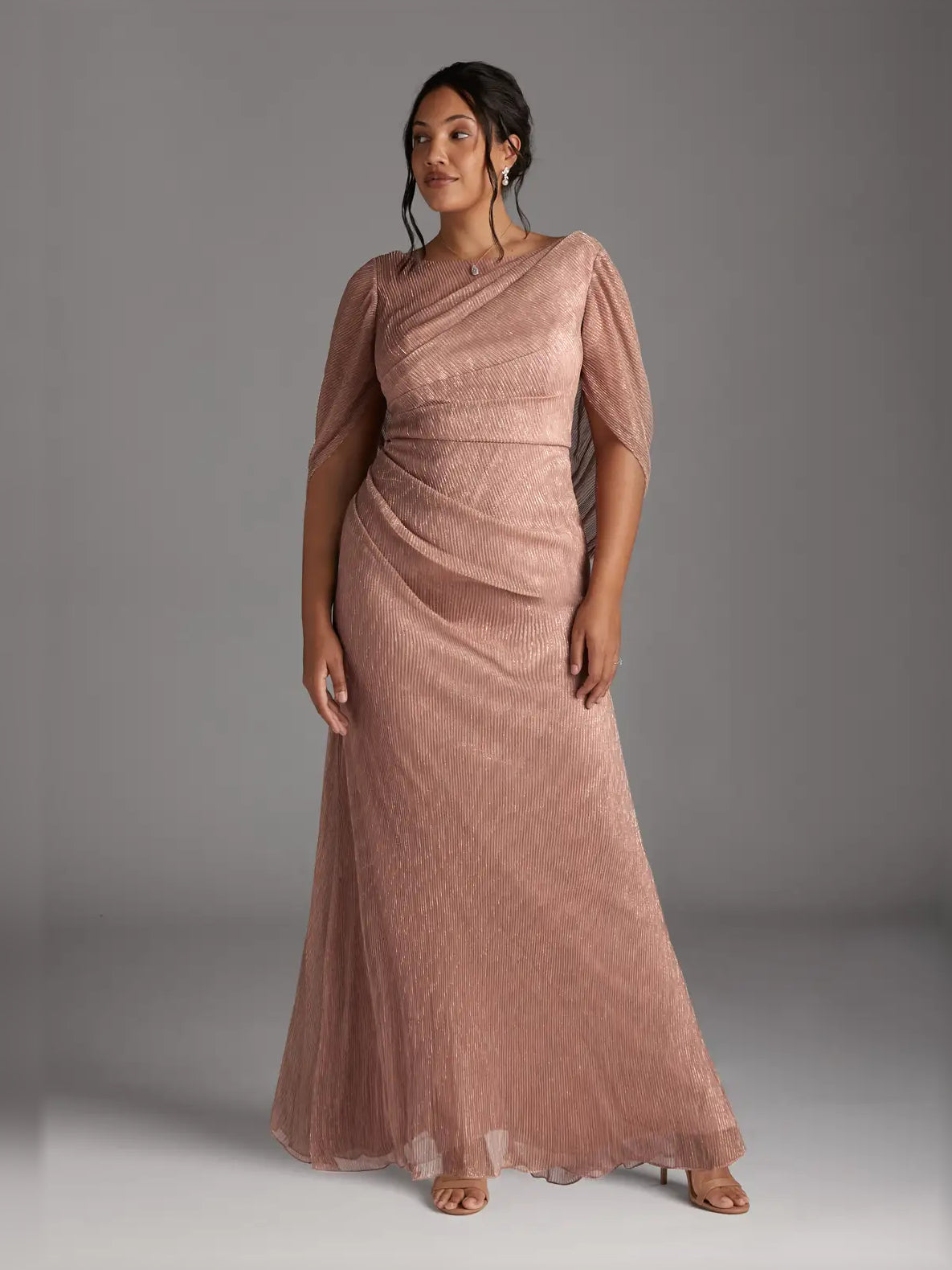 Ruched Pleated Draped Scoop Neck Sheath Maxi Mother of the Bride Dress for Formal Ceremony
