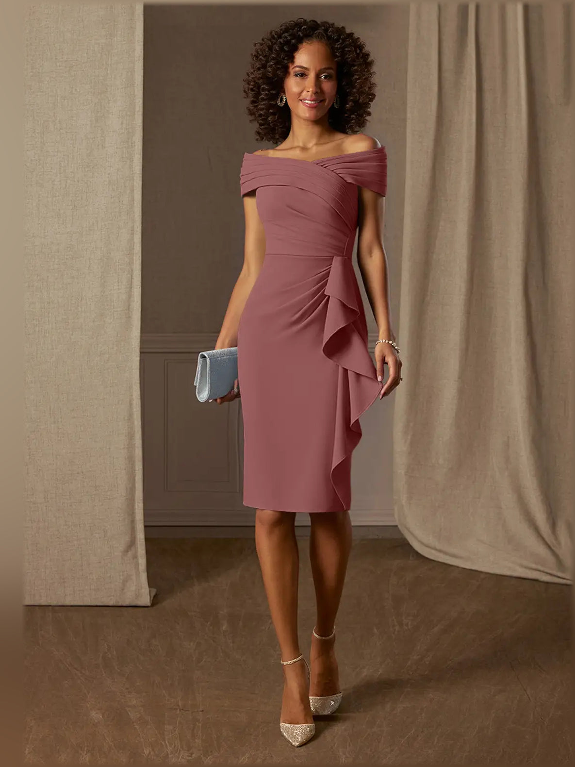 Off-The-Shoulder Ruching Pleats Maxi Formal Dress