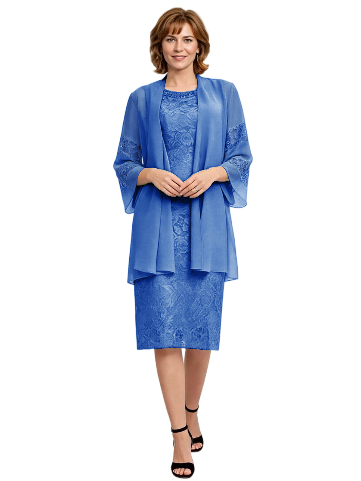 Mother of the Bride Dress with Jacket Knee Length Lace Formal Wedding Guest Outfit