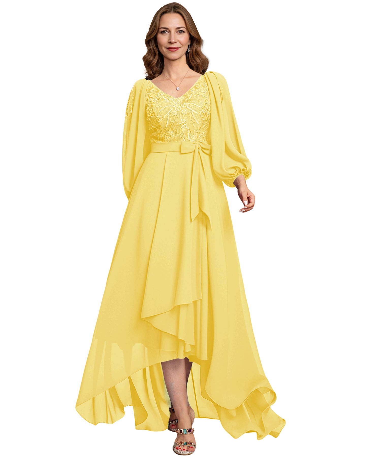 High Low Mother of the Bride Dress Lace Bodice Chiffon Jacket Formal Wedding Gown