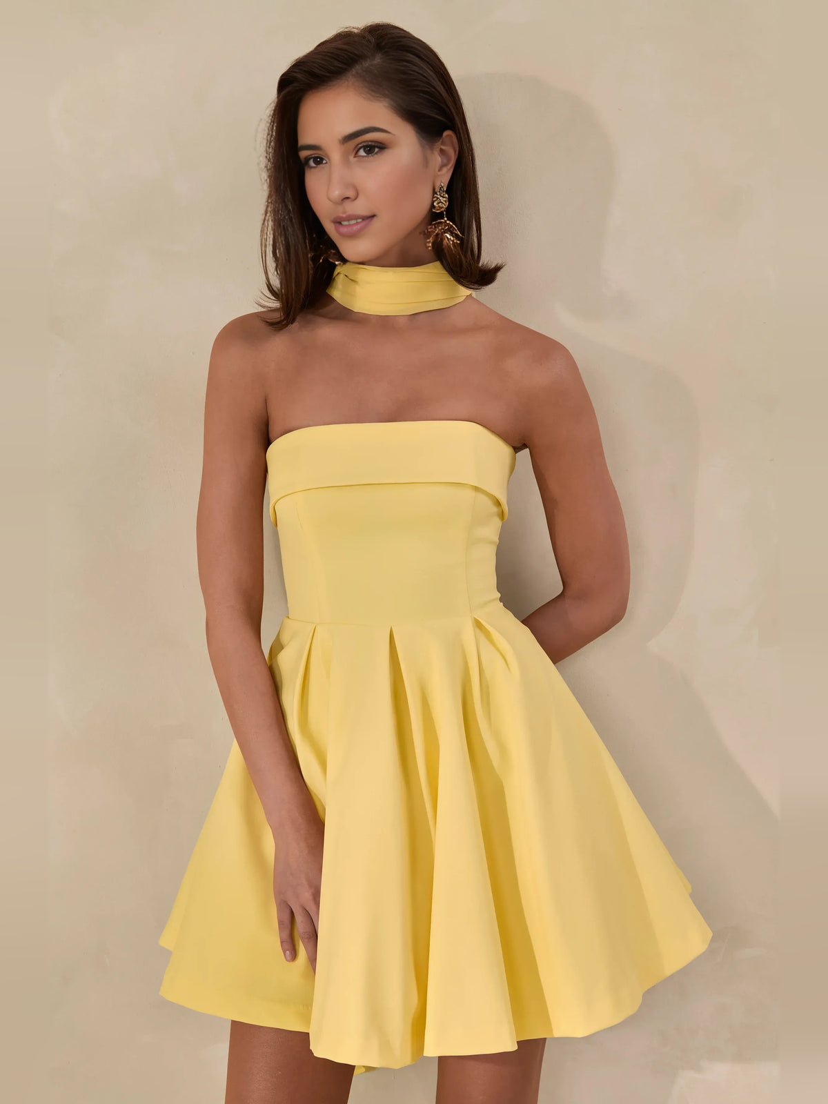 Pleated Bow Sweetheart Fit-and-Flare Mini Crepe Homecoming Dress for Holiday Party