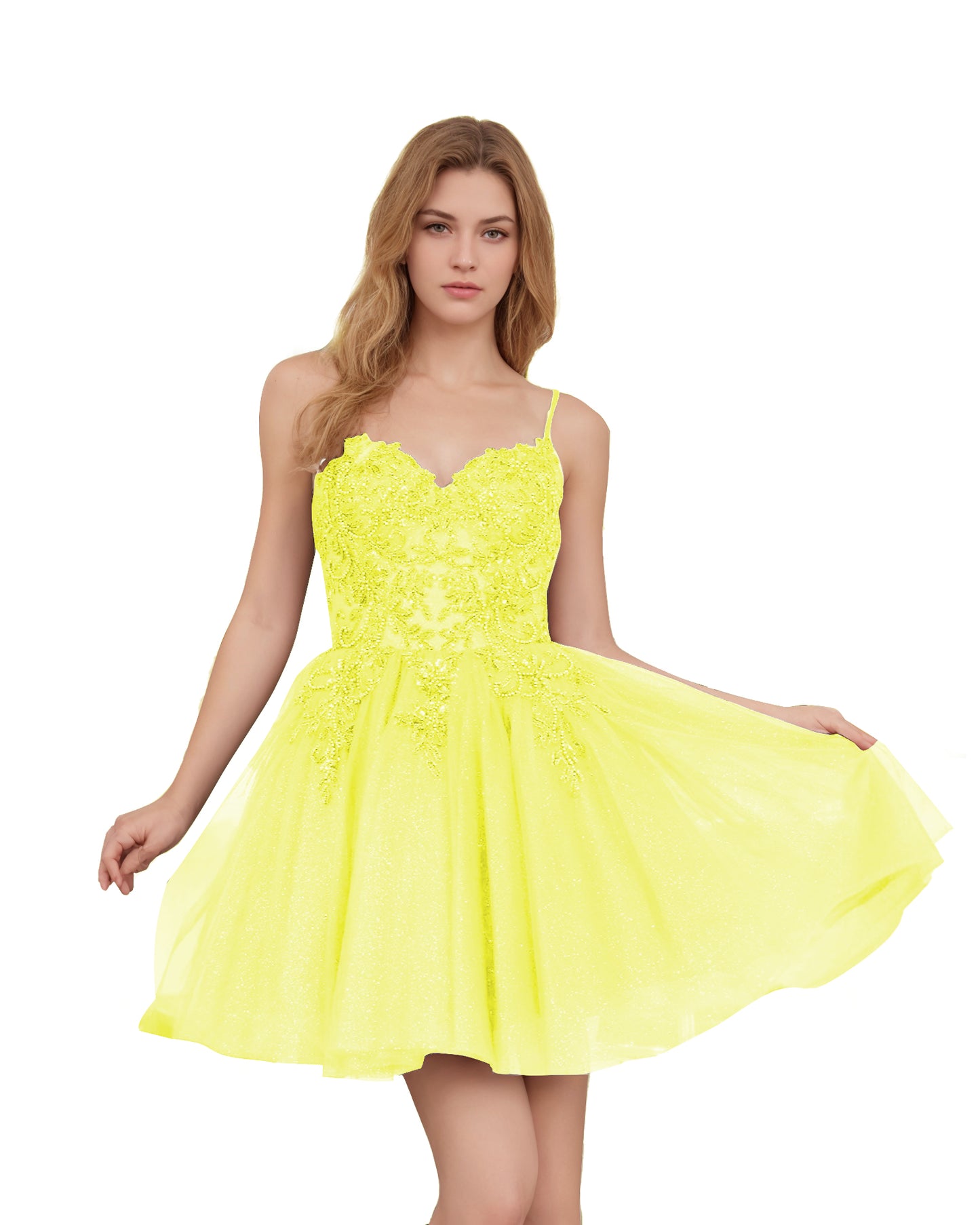 Spaghetti Strap Beaded Corset Glitter Tulle Homecoming Dress