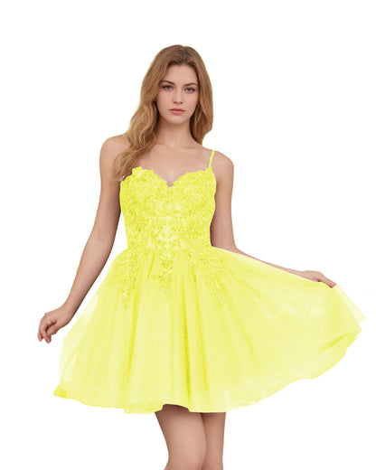 Spaghetti Strap Beaded Corset Glitter Tulle Homecoming Dress