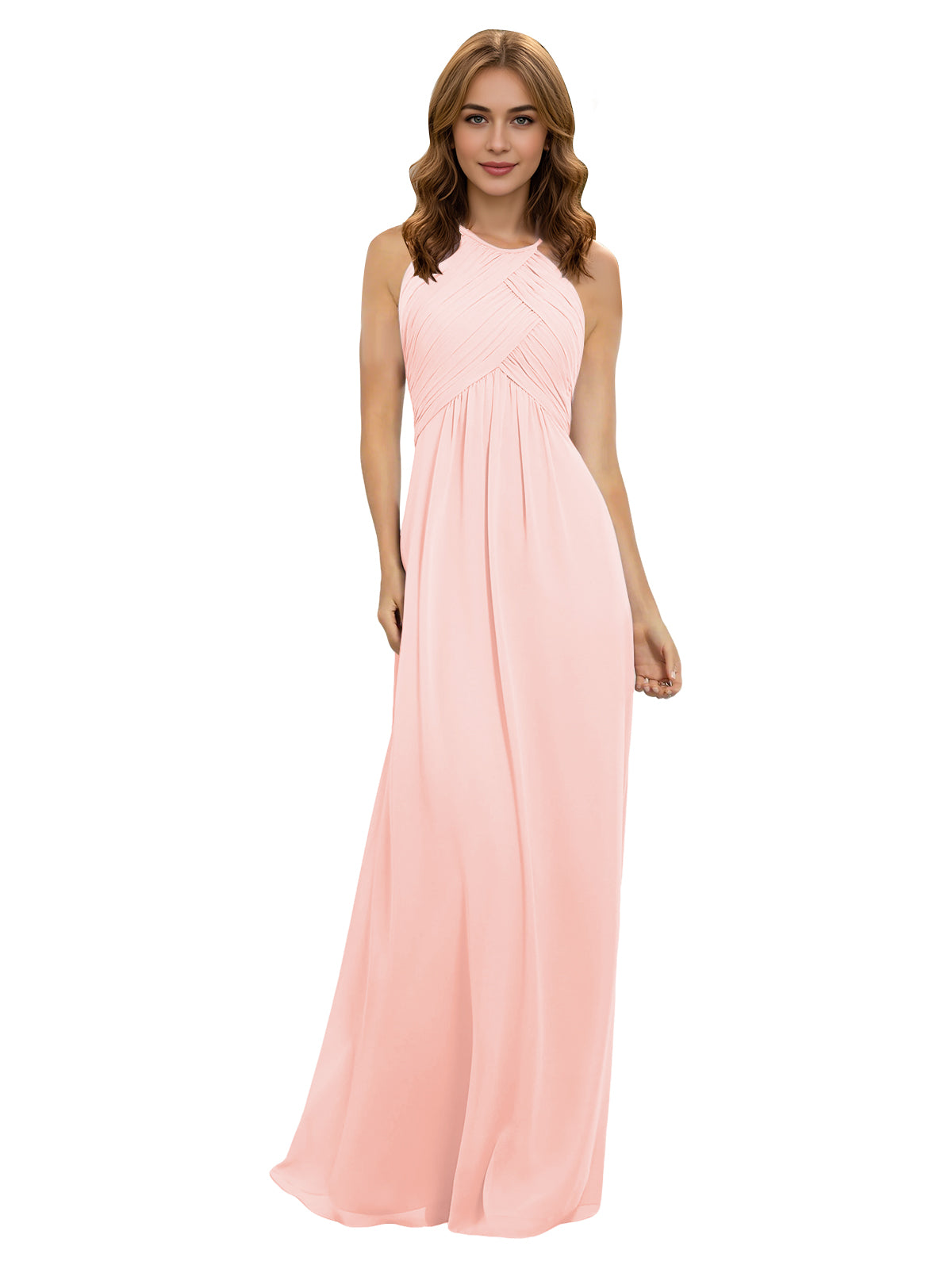 Twist Halter Chiffon Bridesmaid Dress with Keyhole Bodice