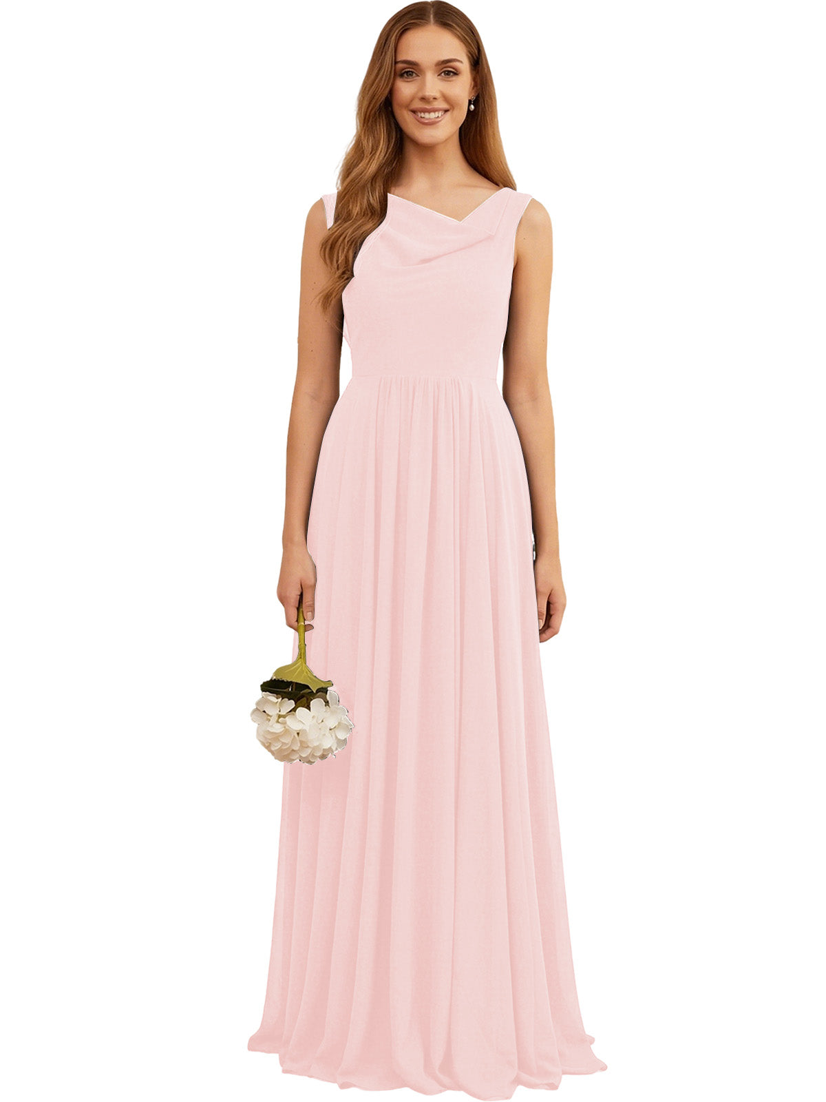Jewel Neck Sleeveless Chiffon Bridesmaid Dress with Pleated dress