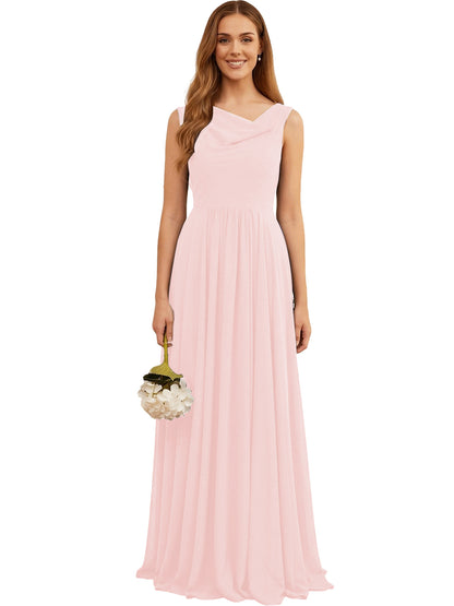 Jewel Neck Sleeveless Chiffon Bridesmaid Dress with Pleated dress