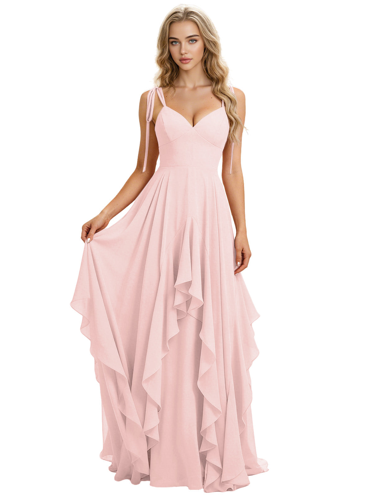 Spaghetti Strap Chiffon Bridesmaid Dress with Cascading Ruffle dress