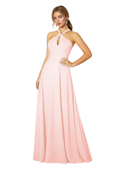 Cross Halter Chiffon Bridesmaid Dress with Empire Waist