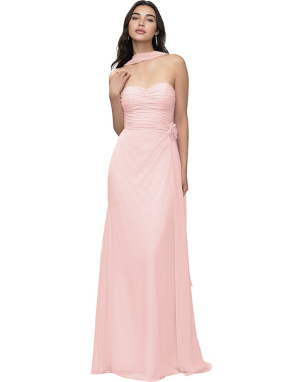 Strapless Chiffon Bridesmaid Dress with Wrapped Bodice and Slit Dress