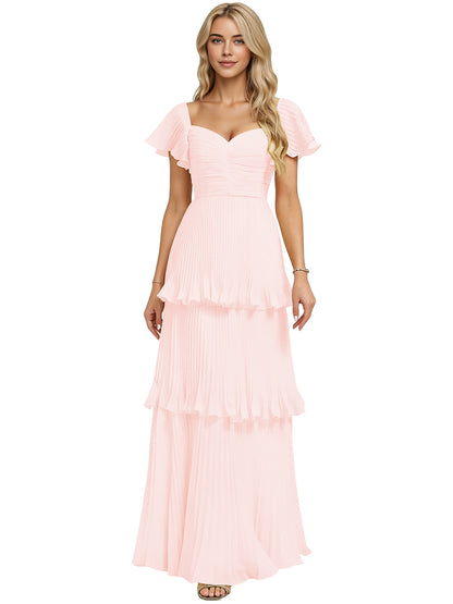 Tiered Ruffle Chiffon Bridesmaid Dress with Sweetheart Neckline