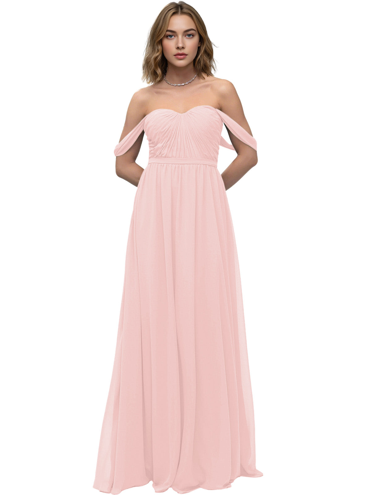 Off Shoulder Sweetheart Chiffon Bridesmaid Dress with Ruched Bodice