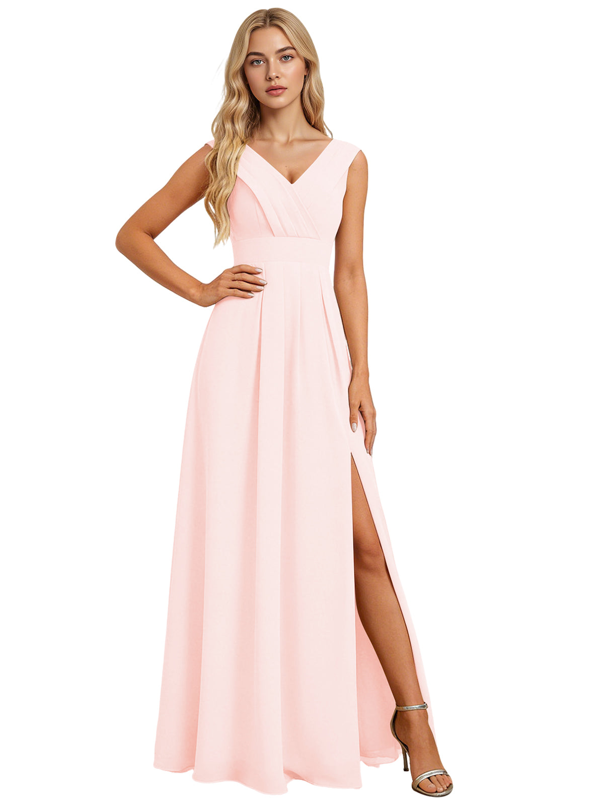Surplice V-Neck Chiffon Bridesmaid Dress with A-Line Slit dress